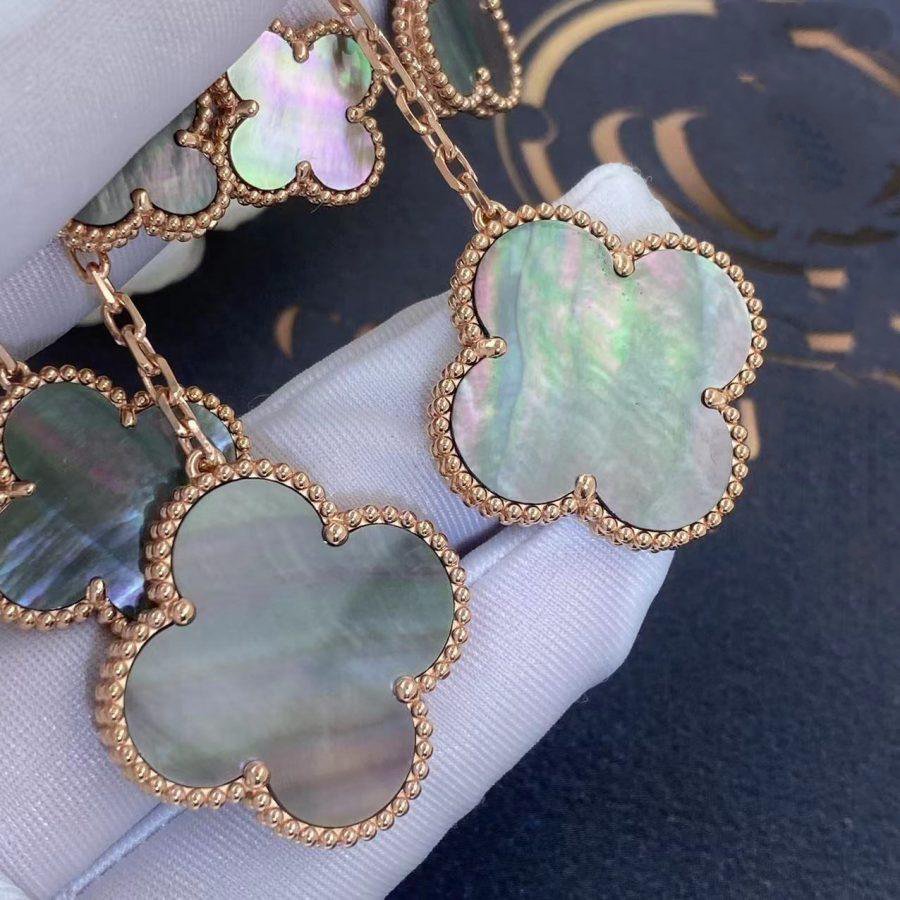 Mystic CLOVER EARRINGS DARK MOP 4 MOTIFS ROSE GOLD