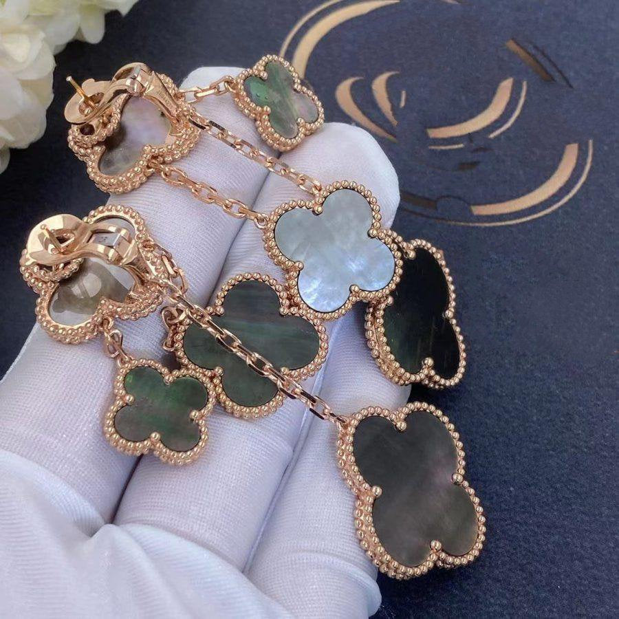 Mystic CLOVER EARRINGS DARK MOP 4 MOTIFS ROSE GOLD