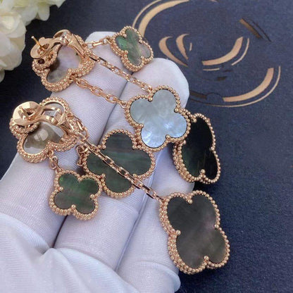 Mystic CLOVER EARRINGS DARK MOP 4 MOTIFS ROSE GOLD