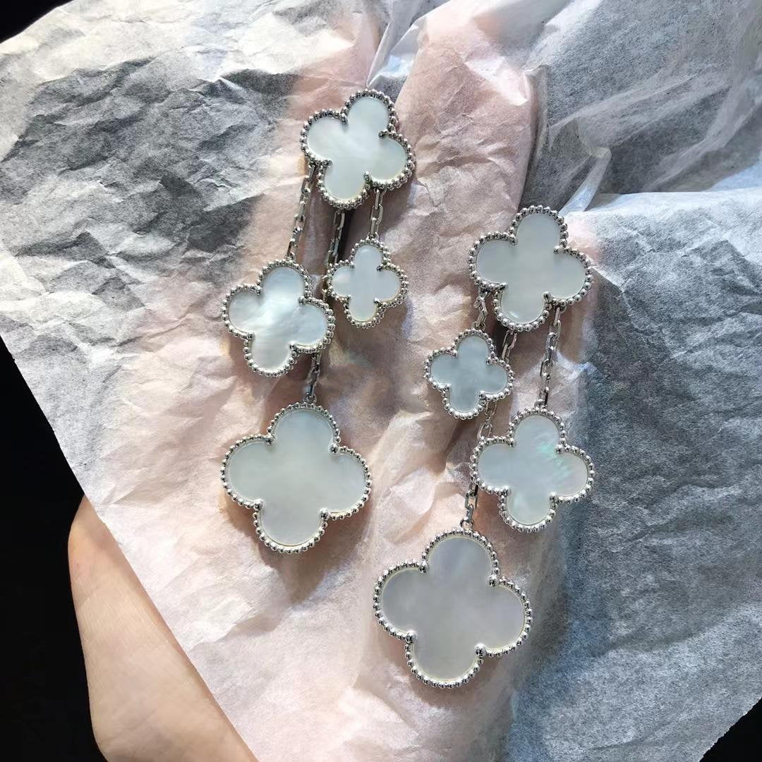 Mystic CLOVER EARRINGS WHITE MOP 4 MOTIFS SILVER
