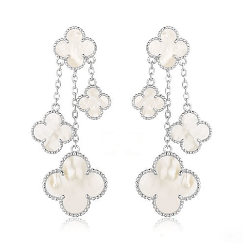 Mystic CLOVER EARRINGS WHITE MOP 4 MOTIFS SILVER