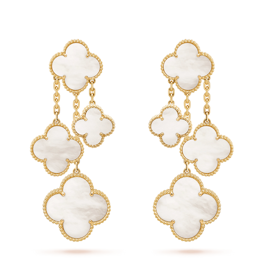 Mystic CLOVER EARRINGS WHITE MOP 4 MOTIFS GOLD