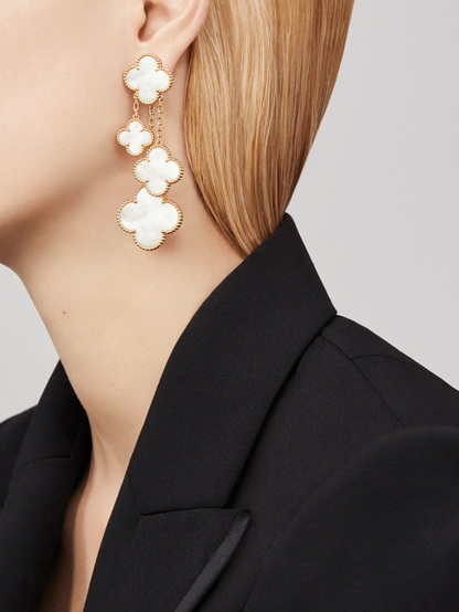 Mystic CLOVER EARRINGS WHITE MOP 4 MOTIFS GOLD