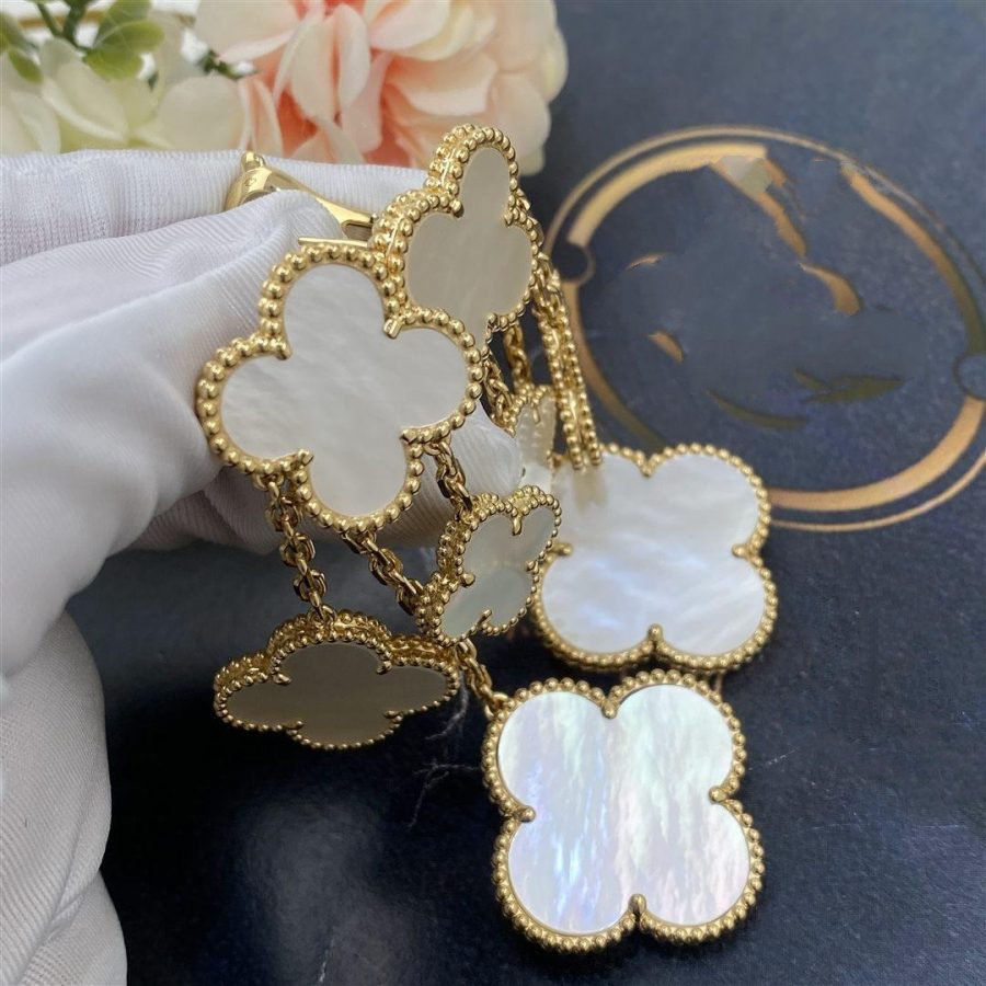 Mystic CLOVER EARRINGS WHITE MOP 4 MOTIFS GOLD
