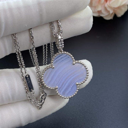 Mystic CLOVER SILVER CHALCEDONY BIG CLOVER NECKLACE