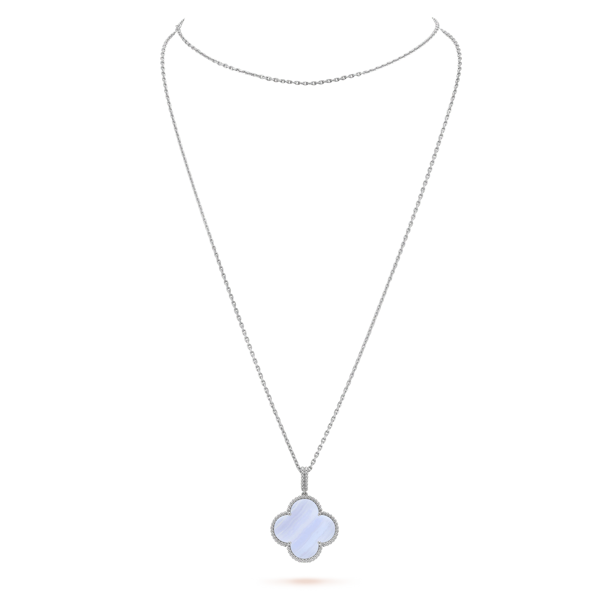 Mystic CLOVER SILVER CHALCEDONY BIG CLOVER NECKLACE