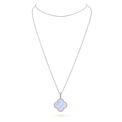 Mystic CLOVER SILVER CHALCEDONY BIG CLOVER NECKLACE