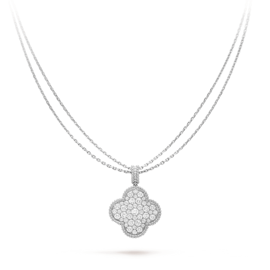 Mystic CLOVER 25MM SILVER FULL DIAMOND BIG CLOVER NECKLACE