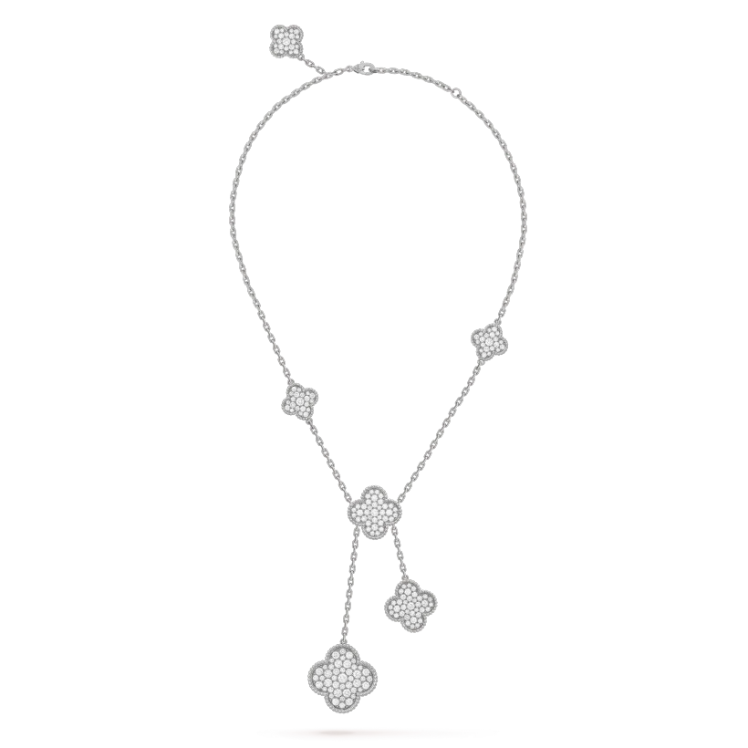Mystic CLOVER 5 MOTIFS SILVER DIAMONDS NECKLACE