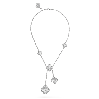 Mystic CLOVER 5 MOTIFS SILVER DIAMONDS NECKLACE