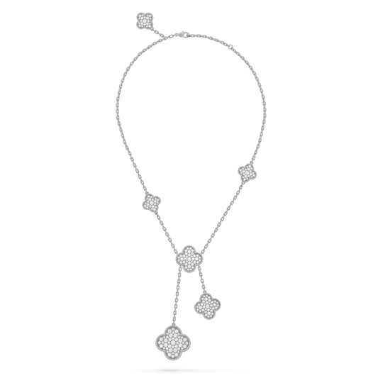 Mystic CLOVER 5 MOTIFS SILVER DIAMONDS NECKLACE