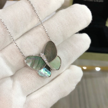 Mystic LARGE BUTTERFLY SILVER PENDANT DIAMOND NECKLACE