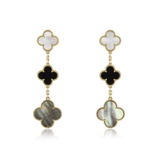 Mystic CLOVER EARRINGS GOLD ONYX MOP 3 MOTIF
