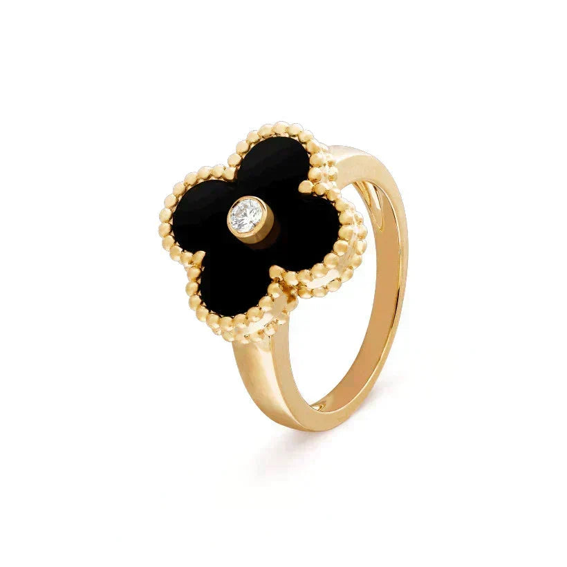 Mystic CLOVER ONYX RING GOLD DIAMOND