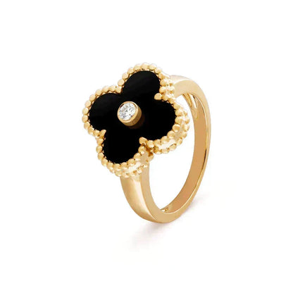Mystic CLOVER ONYX RING GOLD DIAMOND