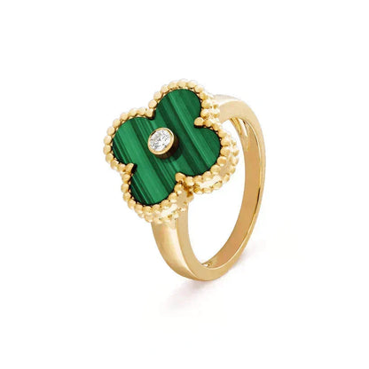 Mystic CLOVER MALACHITE RING GOLD DIAMOND