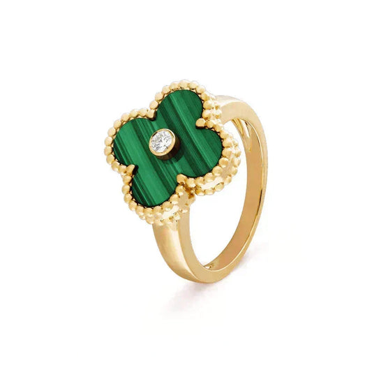 Mystic CLOVER MALACHITE RING GOLD DIAMOND