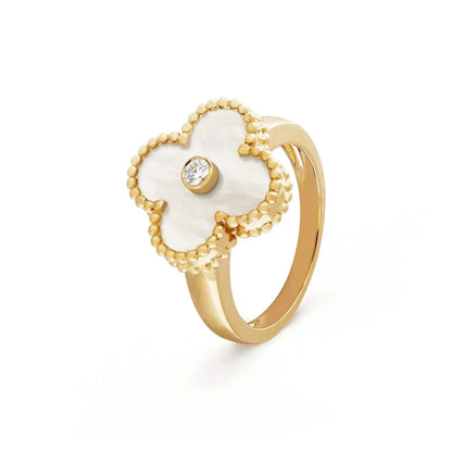 Mystic CLOVER PINK MOP RING GOLD DIAMOND