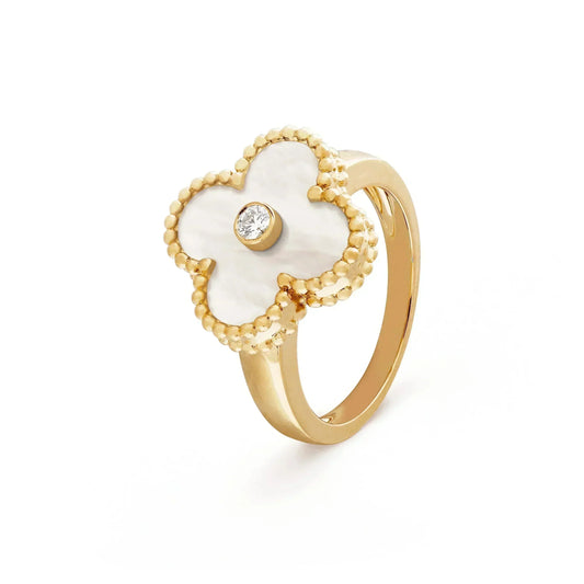 Mystic CLOVER PINK MOP RING GOLD DIAMOND